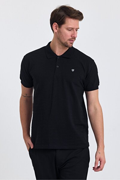 COMBİNE MİCHAİL Men's Black 100% Cotton Report Polo Neck T-Shirt