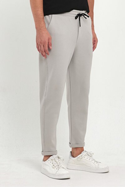 COMBİNE MİCHAİL GREY Men's Jogger Pants - Lakos Pattern, Cotton, Elastic Waist and Drawstring