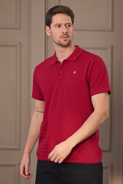 COMBİNE MİCHAİL Ανδρικό μπλουζάκι με λαιμόκοψη από 100% βαμβάκι μπορντό