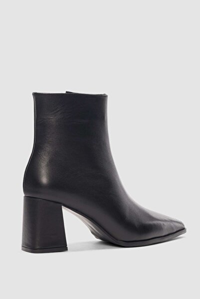 selinshoes Elour Hakiki Deri Yandan Fermuarlı Sivri Burun Kadın Bot- SİYAH