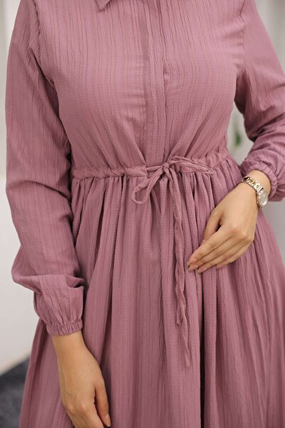 comstar Women's Long Sleeve Gathered Hijab Pink Long Dress