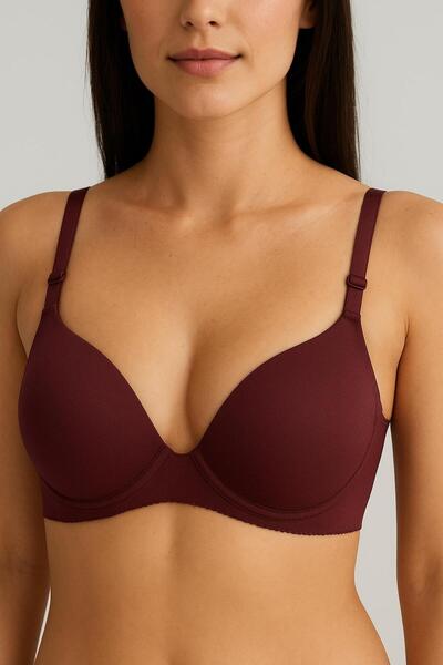 deniz iç giyim F.K Laser Cut Burgundy Half Supported Bra