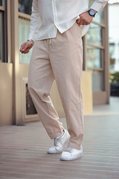 COMBİNE MİCHAİL Чоловічі лляні штани вільного крою BEJ