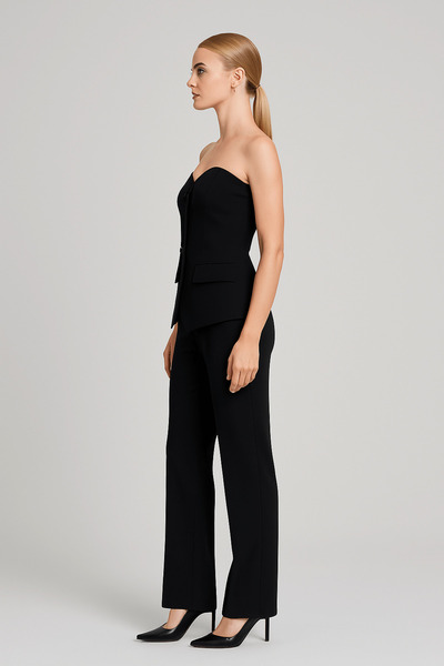 Setre Black Strapless Button Detailed Vest Trouser Suit