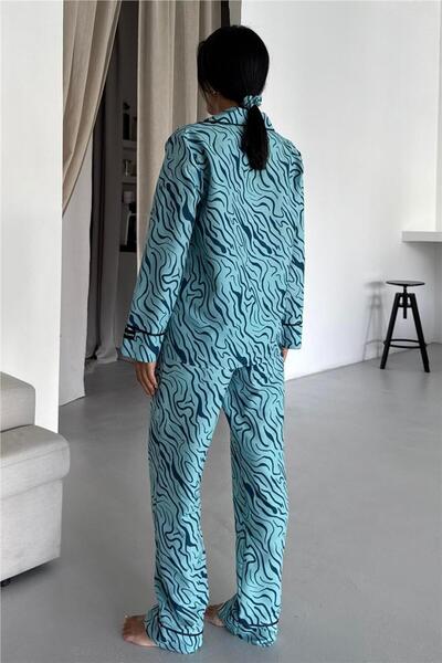 COCCOLARSI Eleganza Selvaggia Mavi Uzun Pijama Takımı