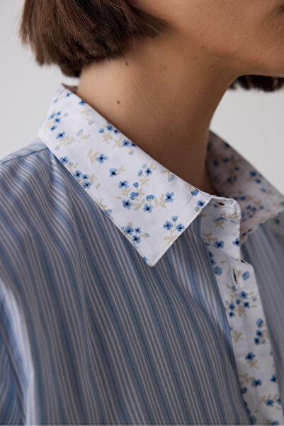 Penti Açık Mavi Lilah Gömlek Yaka Pamuklu Uzun Kollu Şort Pijama Takımı