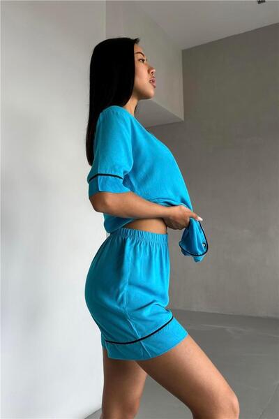 COCCOLARSI Sonno Luce Mavi Viskon Kısa Pijama Takımı