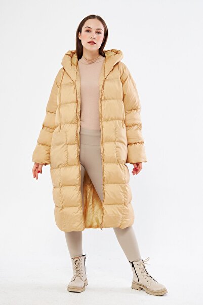 comstar Γυναικείο Μακρύ Παλτό με Μαύρη Κουκούλα Oversize Puffer