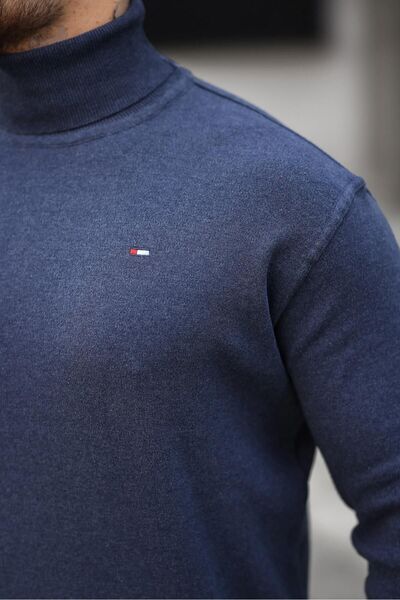 comstar Чоловічий повсякденний светр з рибальським коміром, синій трикотаж