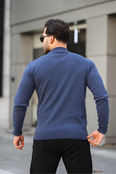 comstar Ανδρικό πλεκτό πουλόβερ με μισό ζιβάγκο Casual Navy Blue