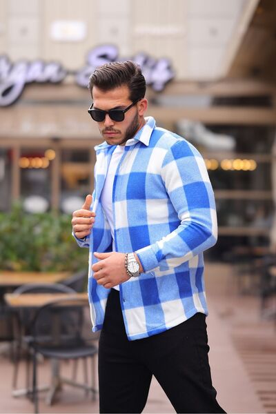 comstar Ανδρικό χειμερινό Basic Fleece Oversize Μπλε πουκάμισο ξυλοκόπο