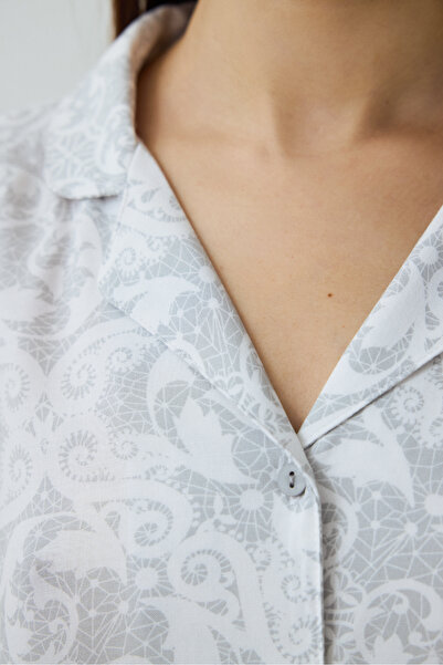 Penti Açık Gri Roses Gömlek Yakalı Kısa Kollu Şortlu Pijama Takımı