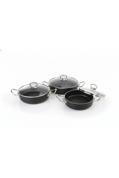 MEŞELER Granit Omlet Pan Set 3 Piece Set Black Inox 18-20-22 cm