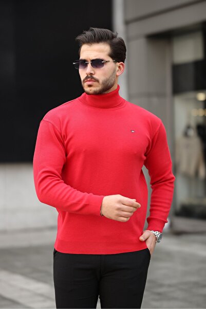 comstar Чоловічий трикотажний светр з коміром-стійкою, червоний