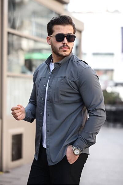 comstar Ανδρικό πουκάμισο Anthracite με κρυφή τσέπη με αλεξίπτωτο εποχιακής τάσης