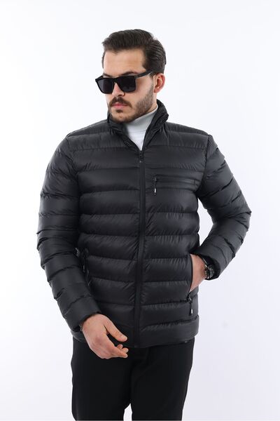 comstar Ανδρικό κομψό μαύρο πουπουλένιο παλτό με φερμουάρ