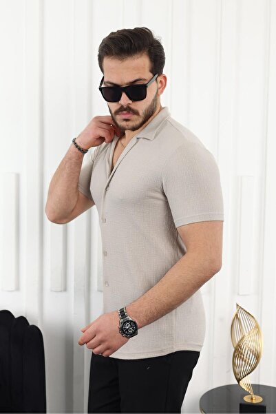 comstar Чоловіча сорочка з коротким рукавом з каменю та льону з власним візерунком