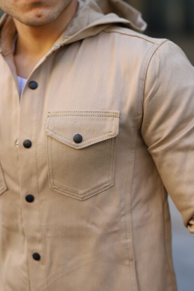 comstar Ανδρικό πουκάμισο με κουκούλα με φαρδιά βασική κρέμα τζιν