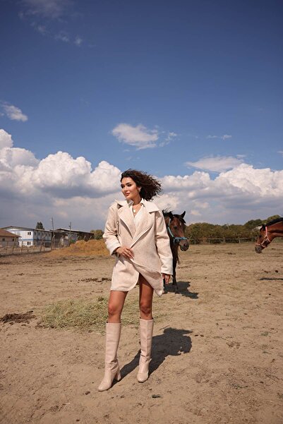 comstar Poncho de cașmir crem cu model oversize Trend pentru femei