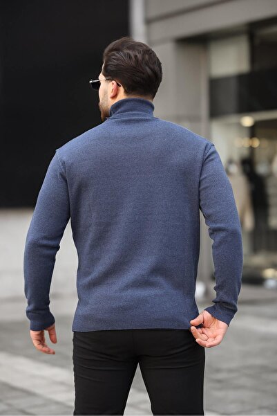 comstar Чоловічий повсякденний светр з рибальським коміром, синій трикотаж