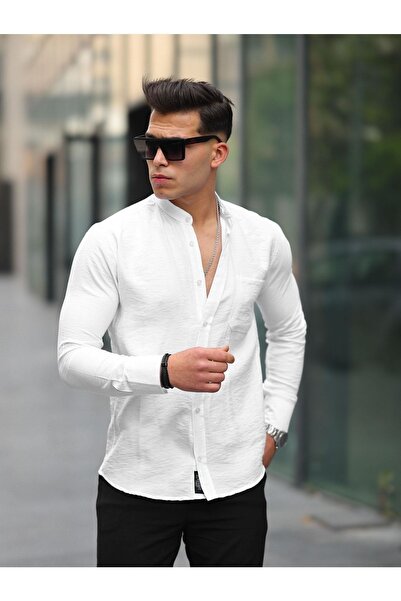 WOWA COMPANY Ανδρικό μακρυμάνικο πουκάμισο με μακρυμάνικο γιακά χωρίς καπέλα