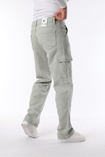 comstar Men's Wide Leg Cargo Pocket Basic Green Baggy Trousers