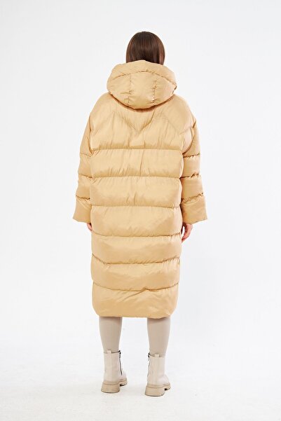 comstar Γυναικείο Μακρύ Παλτό με Μαύρη Κουκούλα Oversize Puffer
