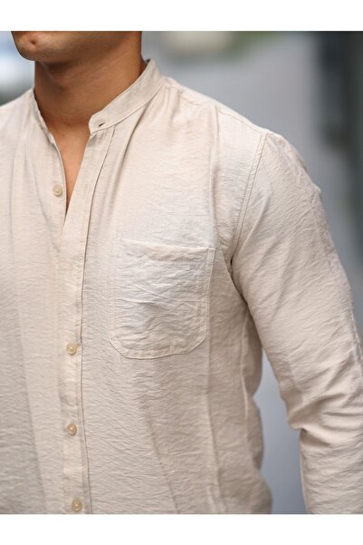 WOWA COMPANY Ανδρικό μακρυμάνικο πουκάμισο με μακρυμάνικο γιακά χωρίς καπέλα
