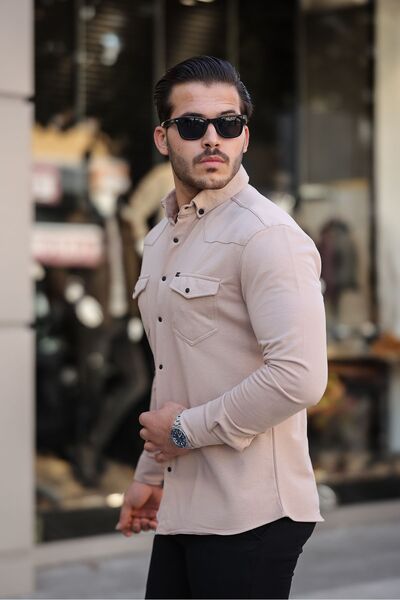 comstar Мъжка зимна кремава риза с дълъг ръкав и джоб