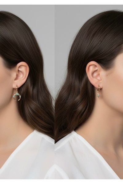 vina's atelier Ay Yıldız Üçlü Set Küpe