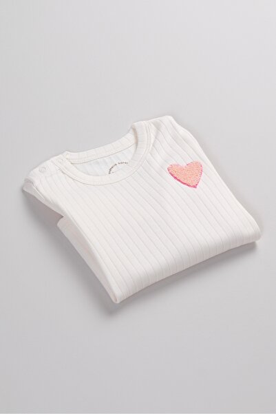 Bondberro Heart Embroidered Ribbed Knit Baby and Kids T-Shirt 100% Cotton