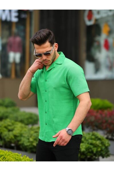 comstar Ανδρικό πουκάμισο από λινό υφασμάτινο κοντομάνικο γιακά