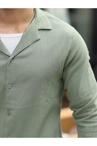 comstar Ανδρικό πουκάμισο με διπλό γιακά μακρυμάνικο πράσινο λινό