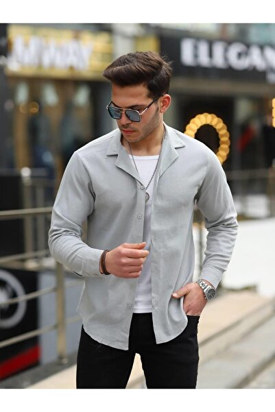 comstar Чоловіча сорочка з довгими рукавами, коміром-краваткою та ґудзиками, сіра