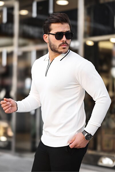 comstar Чоловічий светр з коміром на блискавці та деталями на комірі