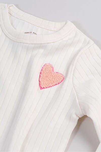 Bondberro Heart Embroidered Ribbed Knit Baby and Kids T-Shirt 100% Cotton