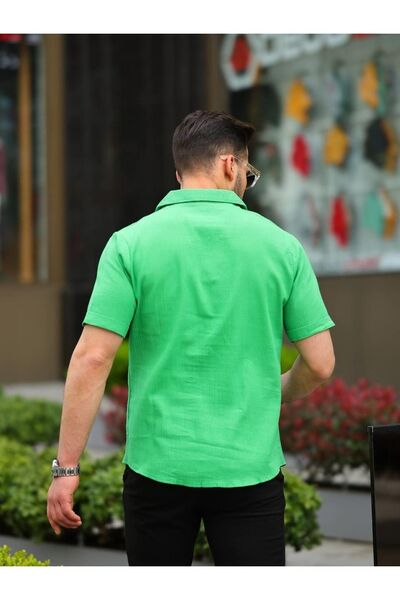 comstar Ανδρικό πουκάμισο από λινό υφασμάτινο κοντομάνικο γιακά