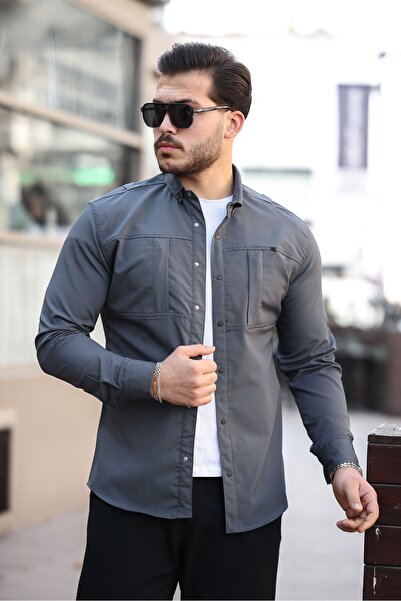 comstar Мъжка сезонна тенденция с скрит джоб, антрацитна риза Parachute