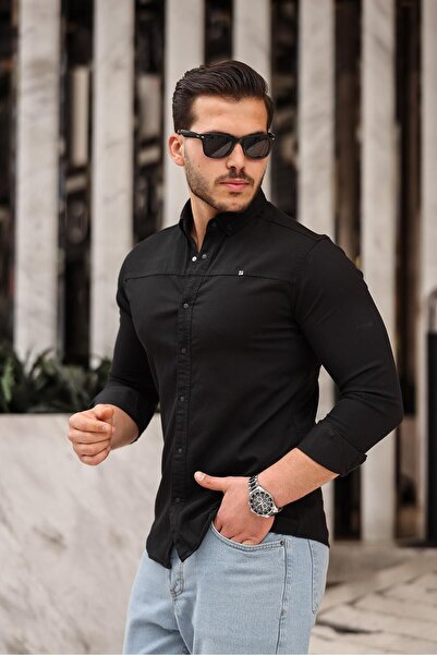 comstar Чоловіча базова пряма довга сорочка з довгими рукавами чорного кольору