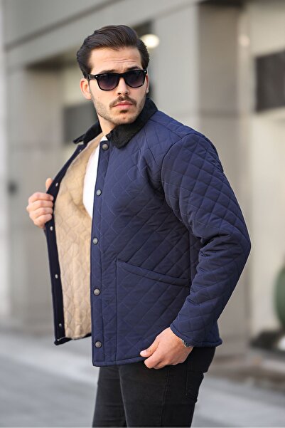 comstar Чоловічий вельветовий пальто з хутром на комірі, темно-синій