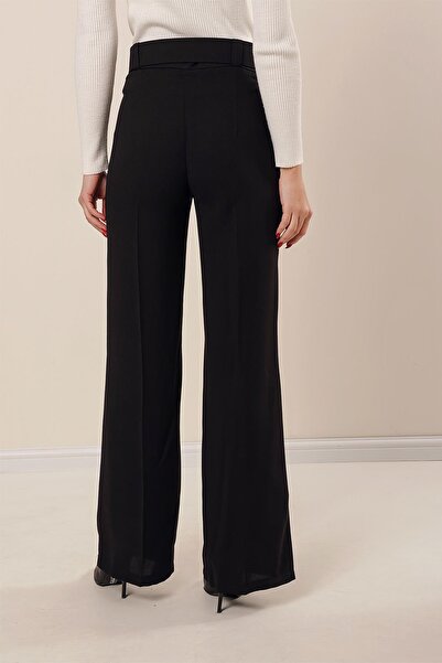 By Saygı Waist Belted Wide Leg Crepe Trousers
