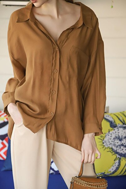 comstar Дамска лятна риза с дълъг ръкав, цвят кафе