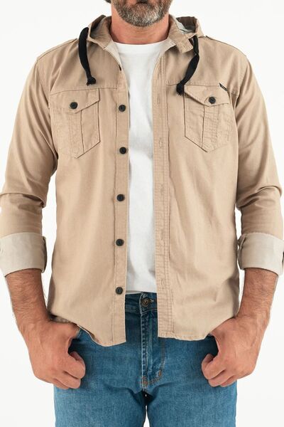 comstar Чоловіча облягаюча базова сорочка з капюшоном кремового кольору