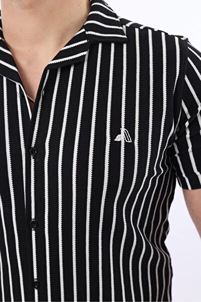 comstar Cămașă cu mânecă scurtă pentru bărbați, slim fit, cu dungi de vară