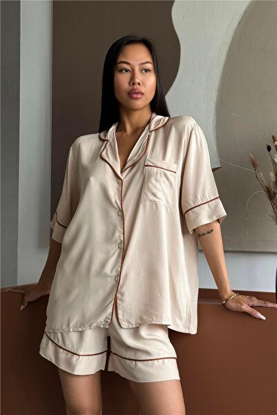 COCCOLARSI Sonno Luce Kahverengi Viskon Kısa Pijama Takımı