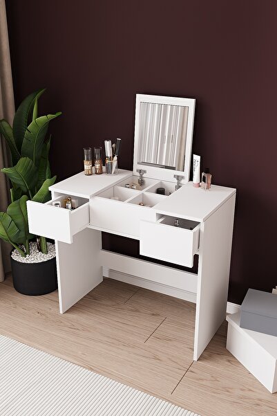 dekor fim DF02112B Anka Çekmeceli Aynalı Kapaklı Makyaj Masası Yatak Odası Mo...