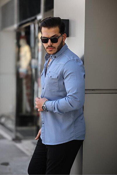 comstar Slim Fit Snap Fastener Double Pocket Denim Shirt