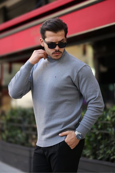 comstar Pulover pentru bărbați, din bumbac, cu jumătate de gât țesut, tricotaj afumat