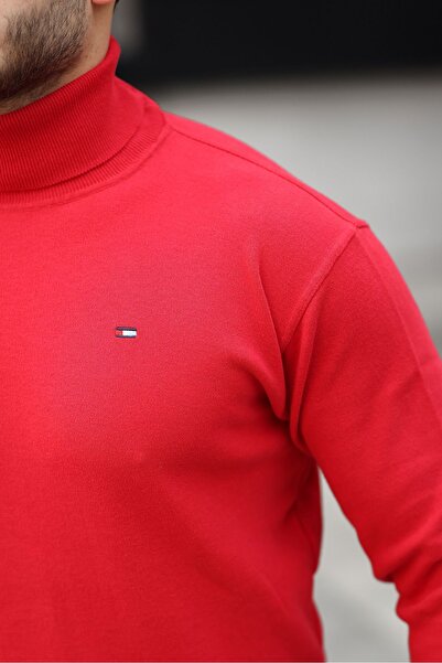comstar Чоловічий трикотажний светр з коміром-стійкою, червоний