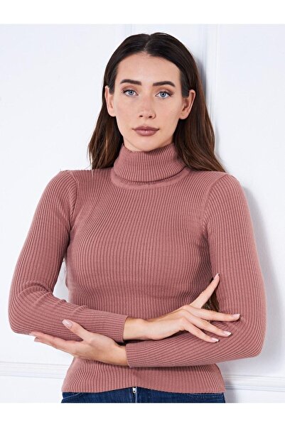 comstar Pulover de damă casual cu gât roțit cu guler roz